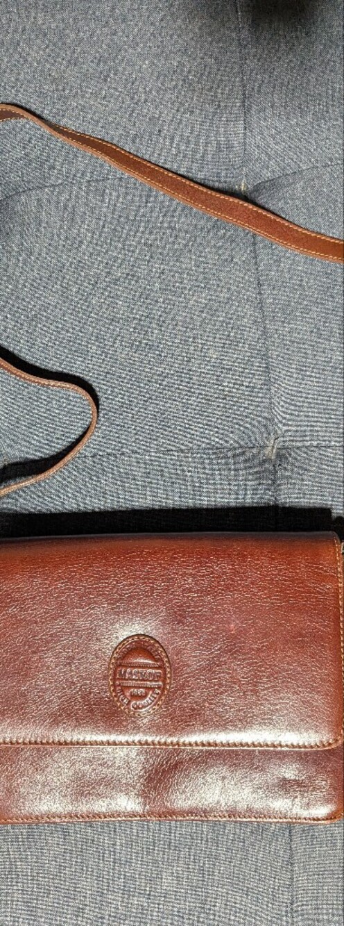 Vintage Maskof Italy Brown Leather Crossbody Bag Flap Shoulder Purse